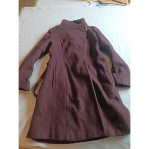 Michael Kors Coat Womens Small Burgundy Wool Blend Belted Gold Trim‎ READ
